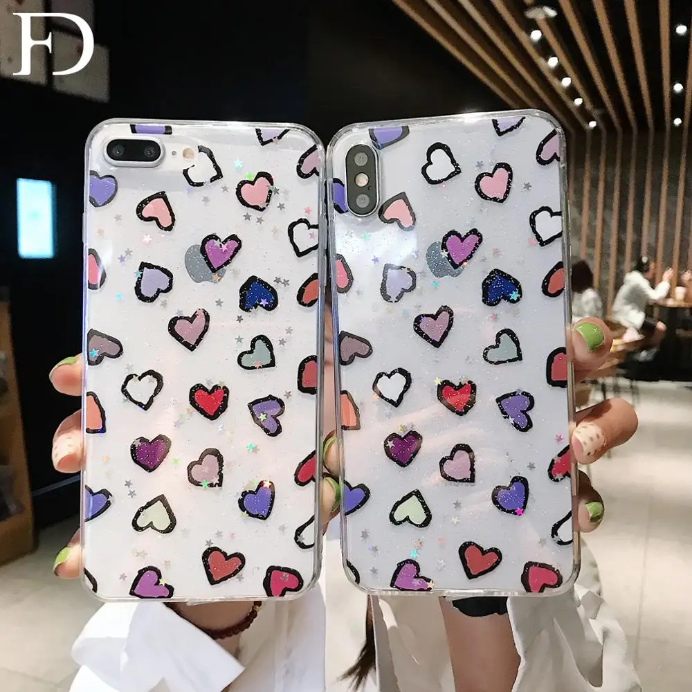 

FD Ins Girls Colorful Hearts Soft TPU Phone Case X XS Max XR Case Cover Phone 7 8 6 6s Plus Case Phone 8 Plus Fashion Phone Case