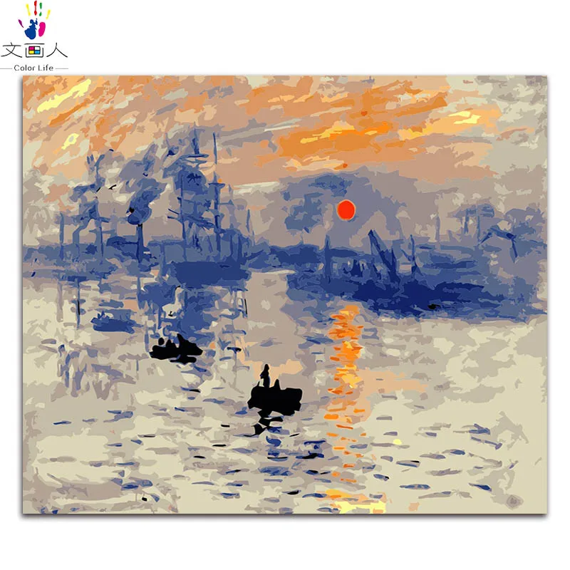 Водяные лилии картины по номерам Клода Мона цифровая Краска Рисование раскраска живопись по номерам с комплектами посылка - Цвет: 3261 sunrise