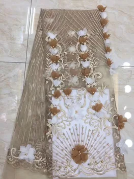 

Latest African Lace Fabric High Quality Swiss voile in switzerland French Nigerian Tulle With Beads Lace Fabrics For Dress A926