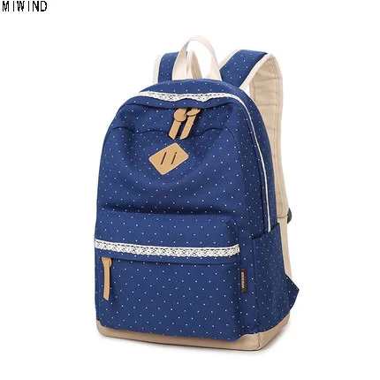 

MIWIND 2017 New Preppy Style School Bags for Teenagers Girl Dot Printing Canvas Rucksack Backpack Schoolbag Mochila TJ1345