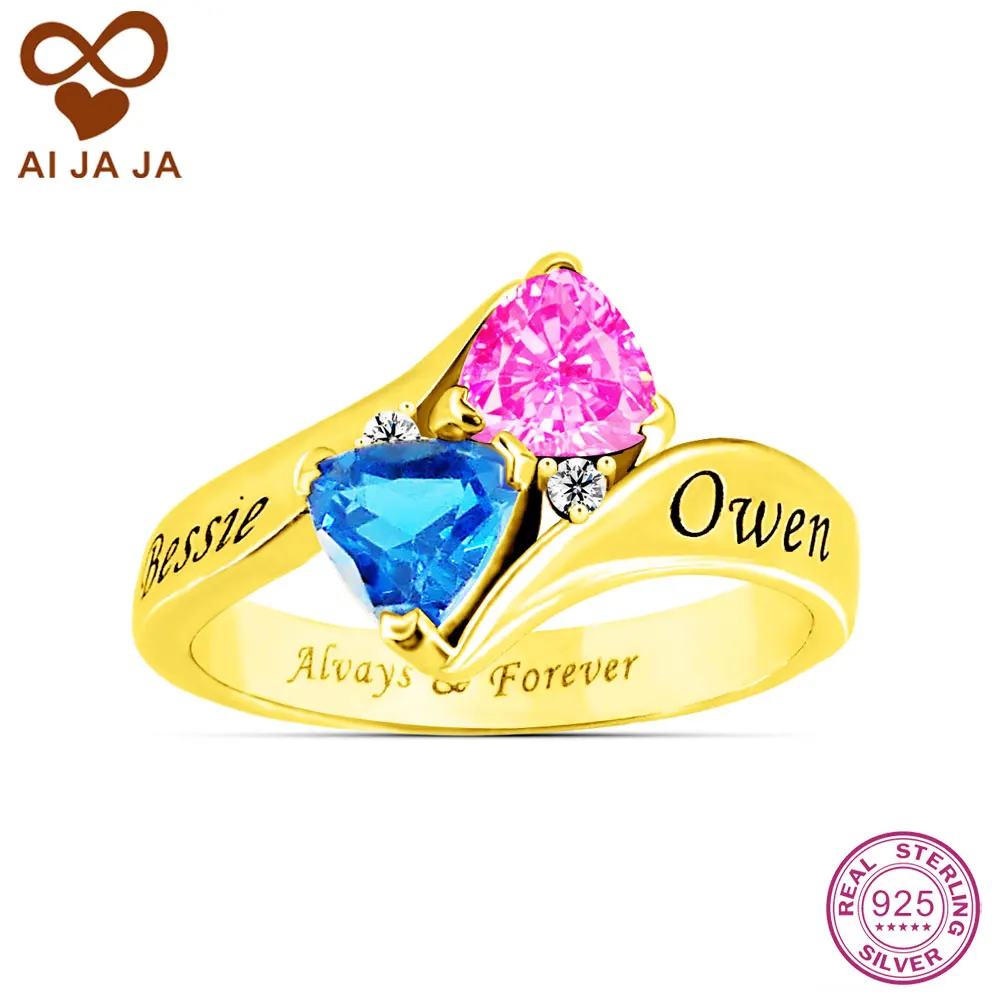 AIJAJA Personalized 925 Sterling Silver Names Birthstones Engraved