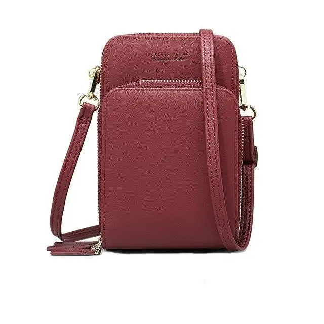 Сумка через плечо для мобильного телефона, сумка для мобильного телефона, модная, для ежедневного использования, держатель для карт, мини летняя сумка на плечо для женщин, кошелек - Цвет: Burgundy