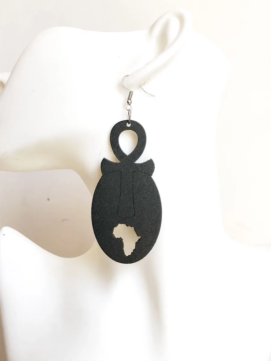 

1 pair brown / black color 3 inch cross dangle earrings , gift wooden Jewelry