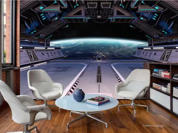 

Waterproof Self-adhesive Wall Stickers TV Backdrop Wall Mural Hotel Living Room Wallpaper Space Station