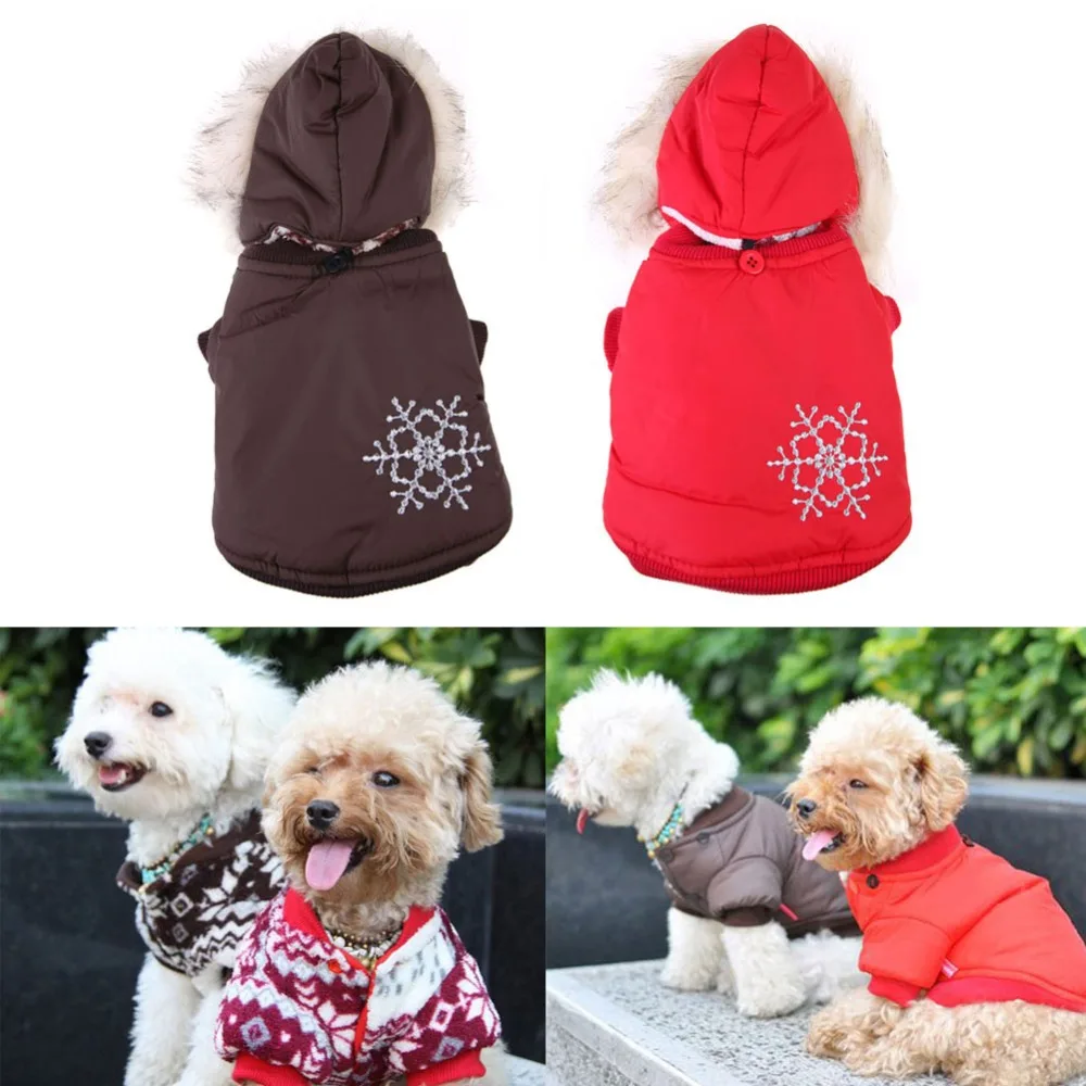 

Warm Small Dog Pet Coat Winter Outercoat Snowflake Hoodie Clothes Apparel PTSP