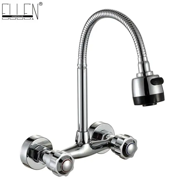 Cheap Wall Mounted Kitchen Faucet Hot and Cold Water Mixer Crane Two Hole Kitchen Sink Faucets Copper Chrome Finished Cheap Wall Mounted Kitchen Faucet Hot and Cold Water Mixer Crane Two Hole Kitchen Sink Faucets Copper Chrome Finished
