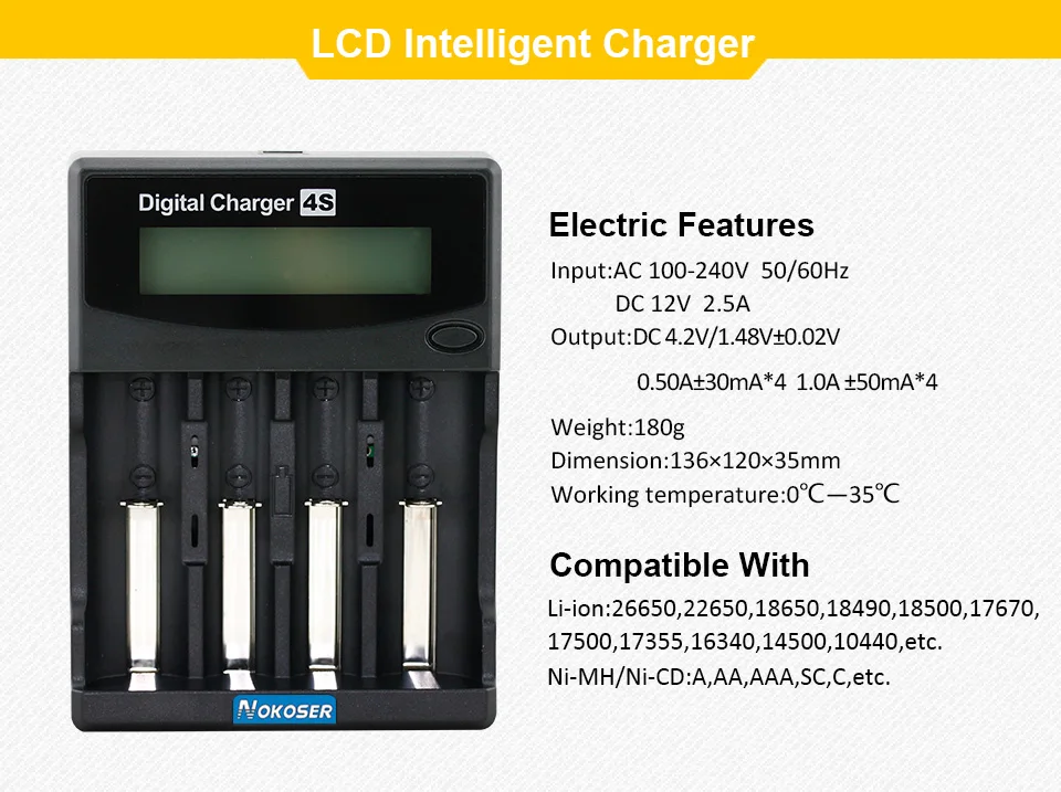 Испытательная емкость батареи Lcd 3 7 В/1 2 В Aa/aaa 18650/26650/16340/14500 зарядное устройство с