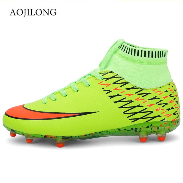 Best Offers  AOJILONG New Adults Men's Outdoor Kids Boy Soccer Shoes Ankle High Top TF/FG Football Boots Training Sports Sneakers Shoes