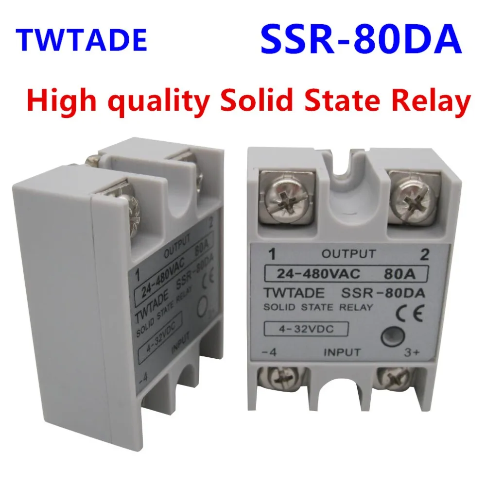 Высококачественное Однофазное твердотельное реле TWTADE SSR 80DA модуль 3 32V DC To 24 480V AC 80