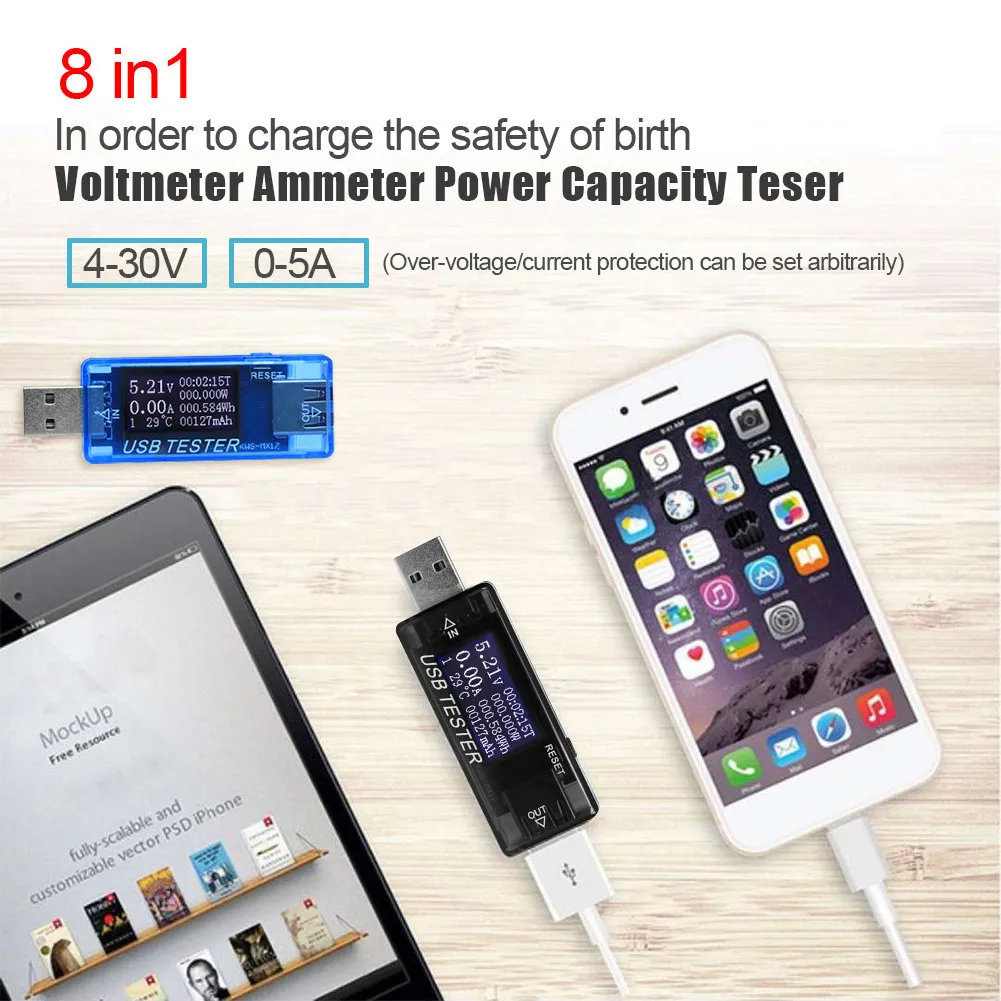 8 in1 QC2.0 3.0 4-30v Electrical power USB capacity voltage tester current meter monitor voltmeter ammeter 40% off