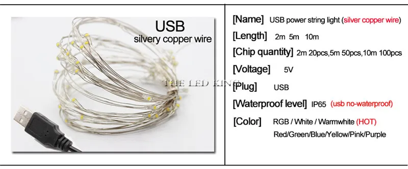 Tanie 2M 5M 10M srebrne miedziane drut USB girlanda żarówkowa LED sklep