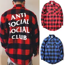 Анти Социальные Social Club ULZZANG Плед Красный синий Цвет Рубашки Kanye АГОС Мужской Рубашки 2 цвет