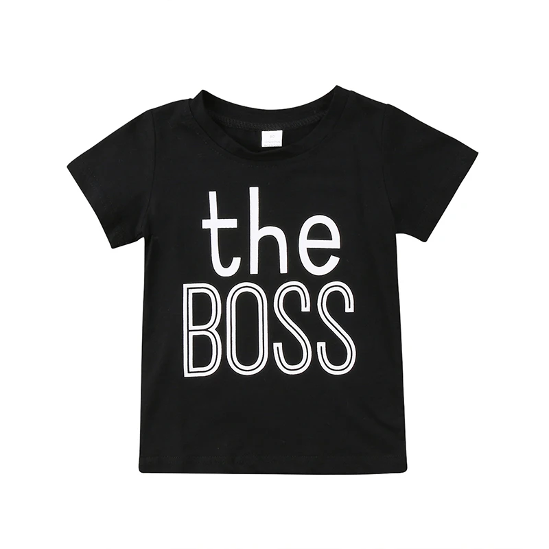 

the boss Newborn Toddler Kids Boy Girl Short Sleeve Letter Print Cotton T-shirt Tee Tops Children Clothes 0-5Y