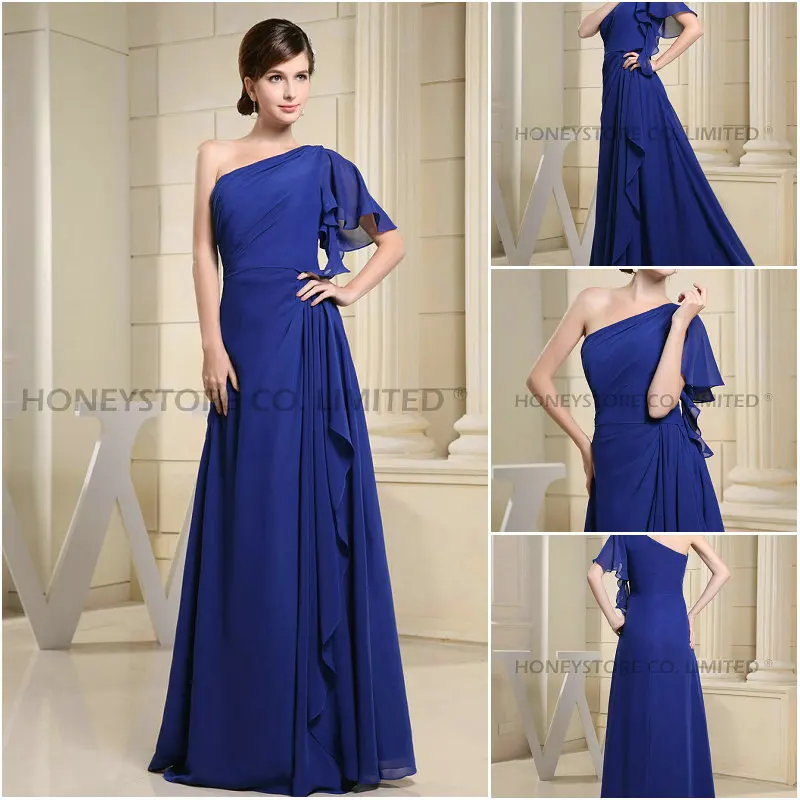 Discount Column One Shoulder Floor Length Chiffon with Draped Evening Dresses | Свадьбы и торжества