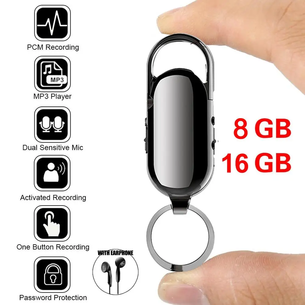 

Automatically Encrypted Keychain Voice Recorder Professional HD Noise Reduction Ultra-Long Standby Time Recording Pen 8GB/16GB