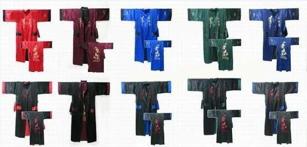 Лидер продаж красные, черные мужской шелк обратимым халат из двух Уход за кожей лица Ночная Вышивка пижамы Винтаж кимоно продвижение один размер s3008