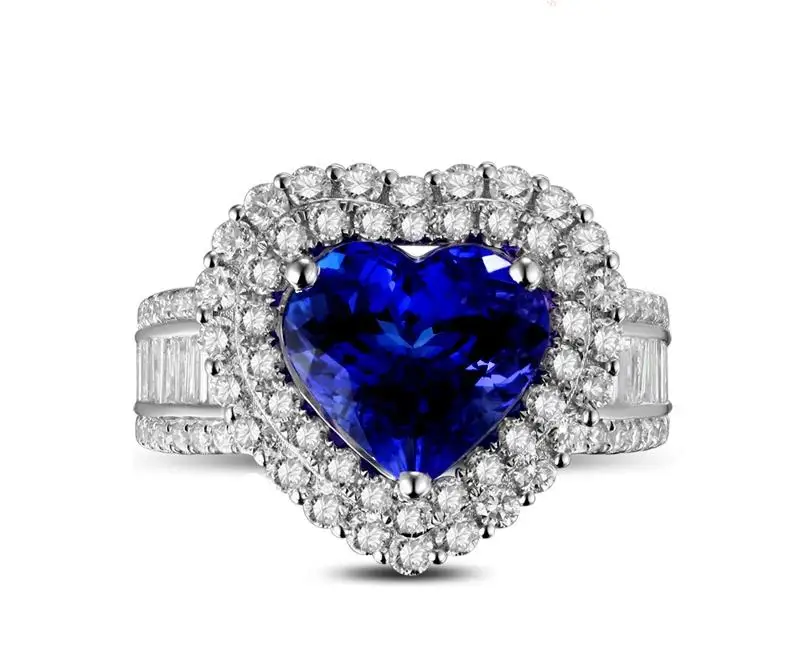 4.36 Carat 925 Sterling Silver Tanzanite Heart Shaped Diamant Ring ...