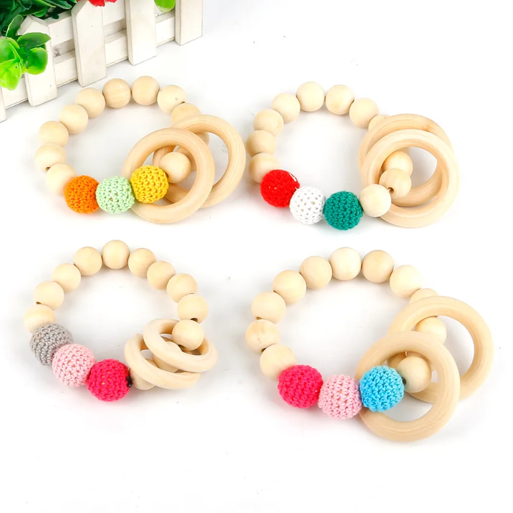 New 1PC Baby Nursing Bracelets Wooden Teether Crochet Chew Beads