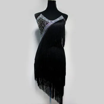 

New style latin dance costume sexy tassel spandex latin dance competition dress for women child latin dance dresses S-4XL F29