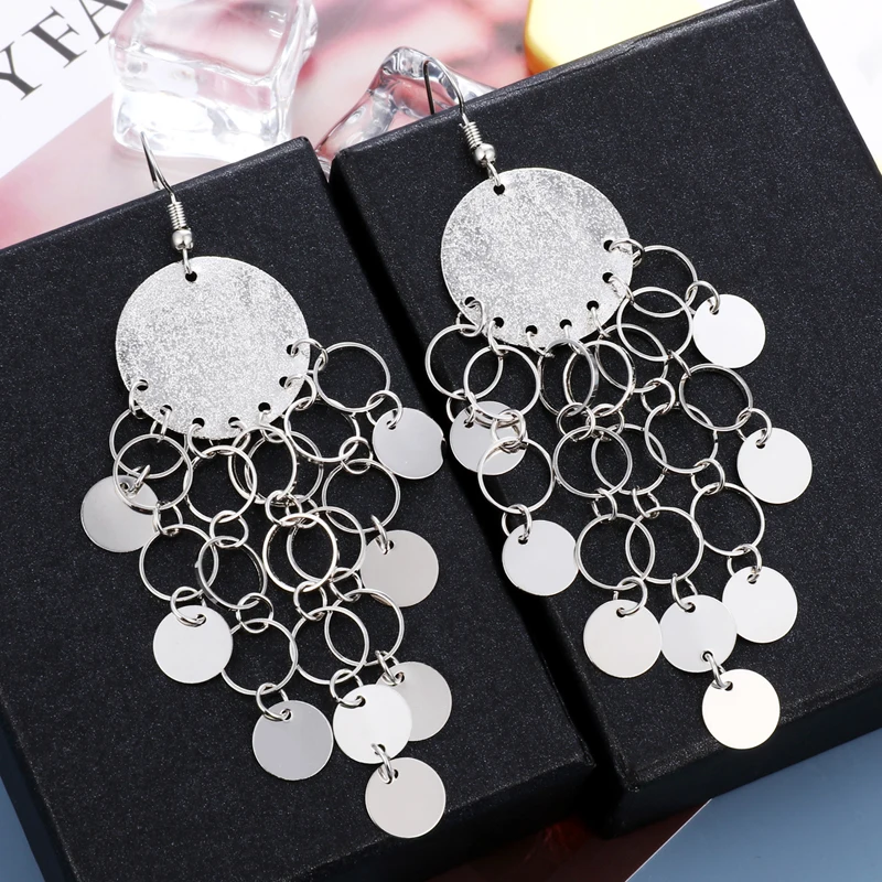 

Fashion Silver Women Statement Earrings 2019 Big Circle Tassel Earrings For Women Hanging Dangle Earrings Drop Earring Jewelry