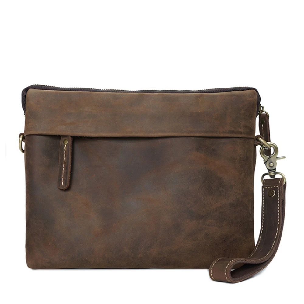

Trend Men's Genuine Leather Single Shoulder Bag Hand Made Vintage Dark Brown Crossbody Bag Fashion Multi-function Travel Satchel