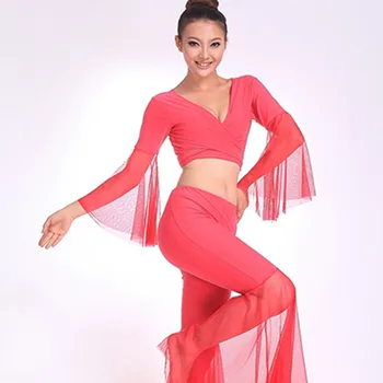 

Exhibition Belly Dance Suits For Ladies Black Blue Red Color Long Sleeve Fashion Women Tango Ballroom Indian Salsa Costume Q3080