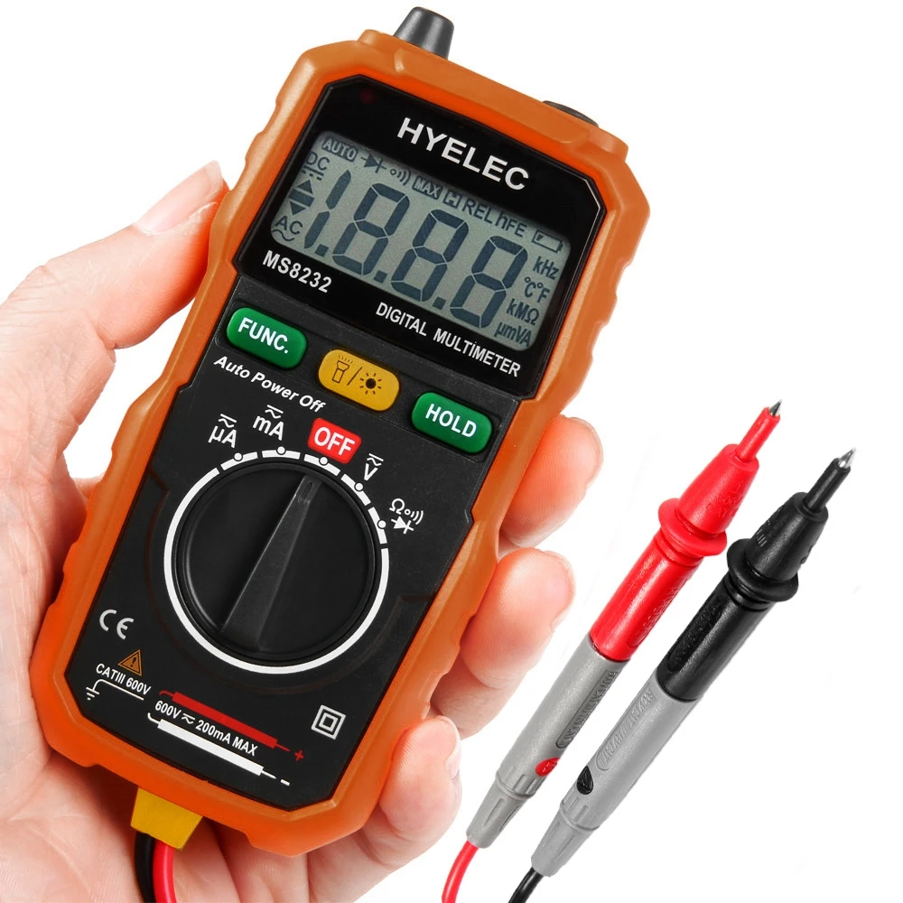 

New Hot Sale Non-Contact Mini Digital Multimeter DC AC Voltage Current Tester HYELEC MS8232 Ammeter Multitester Free shipping