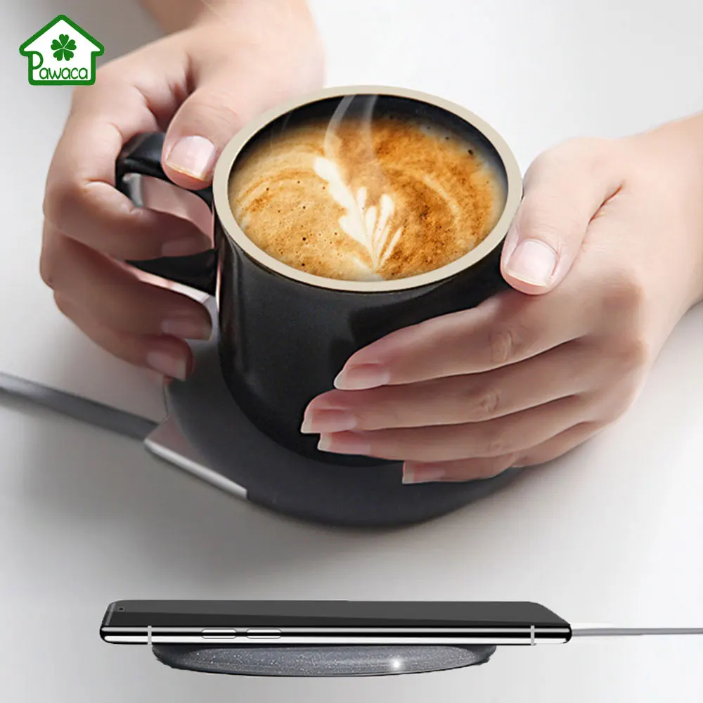 

2-in-1 Smart Wireless Charger Electric Heating Coffee Cup 55-Degree Intelligent Insulation Mug with iPhone Wireless fast Charger