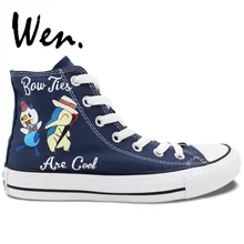 Вэнь темно-синие высокие парусиновые туфли ручная роспись Мой сосед Тоторо дизайн пользовательские мужские и женские кроссовки Аниме Косплей плимсоллы