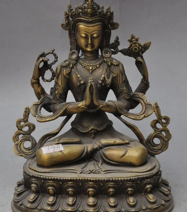 

tibet buddhism bronze fane 4 Arms Chenrezig tara Kwan-Yin GuanYin buddha statue