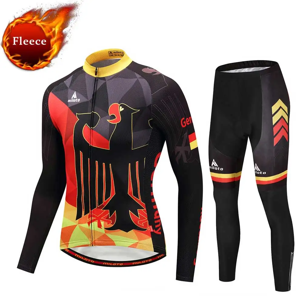 German Team Fleece Men's Long Sleeve Cycling Jerseys Sets Mountain Bike