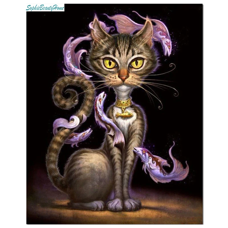

Sophie beauty home 5D DIY Diamond Embroidered Cartoon Cat Pattern Square / Round Resin Diamond Needlework Cross stitch Mosaic