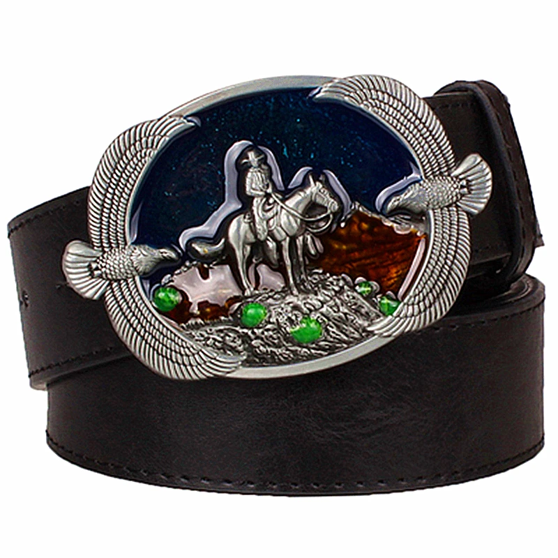 Fashion men's leather belt Wild cowboy belt Western cowboy Knight style