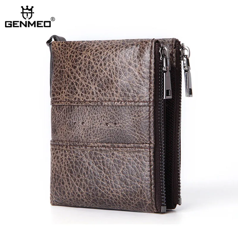 

GENMEO New Famous Genuine Leather Wallet Men Cow Leather Purse with Card Holder Clutch Bag with Zipper Coin Purse Bolsa Feminina