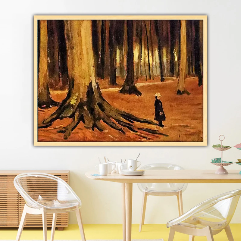 

Van Gogh girl in the woods diy by numbers art paint impressionist landscape decorative paint adult decompress hand drawing