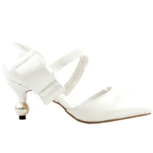 LF60418 White Mary Jane Retro Sandal D-orsay Bridal Evening Pointed Toe Pearl Heel Pumps