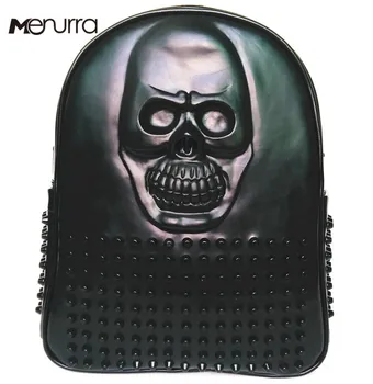 

New Hiphop Cool 3D Men's Backpack Male PU Leather Backpack Skulls Wolf Print Backpack Black Travel Backpack Superman Bag