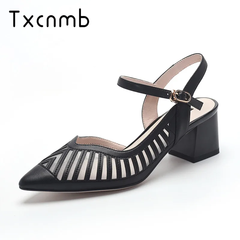 

TXCNMB 2019 fashion Women Sandals Genuine leather Quality Sandals Buckle Strap Sandals Summer Party wedding Pumps Shoes Woman