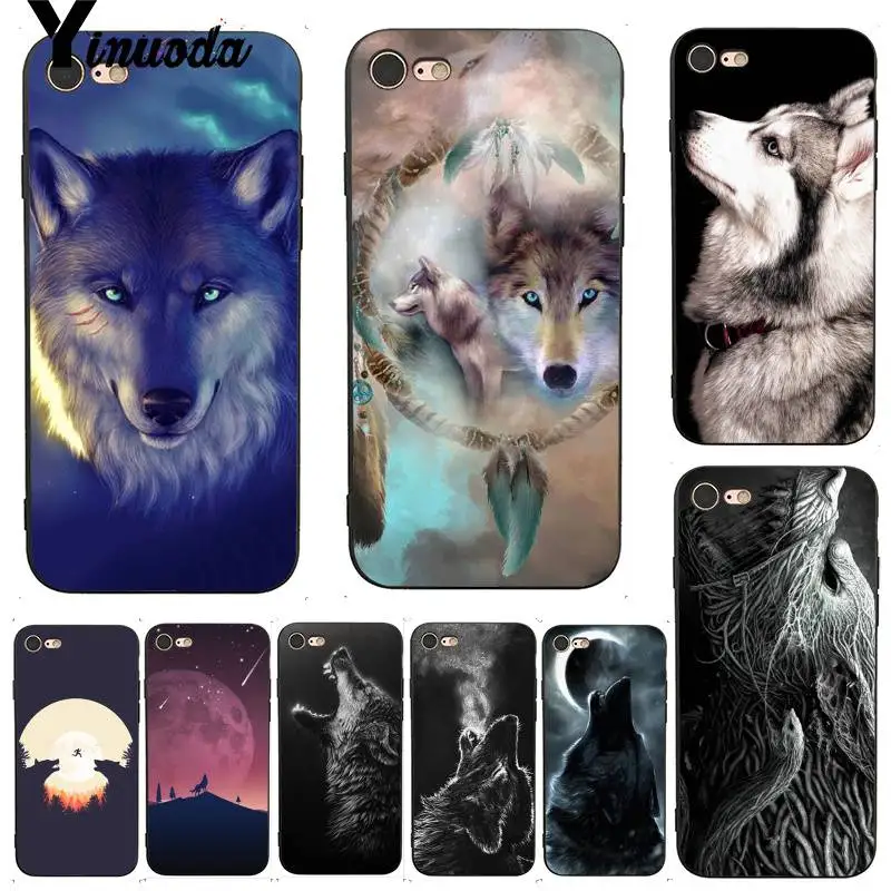 

Yinuoda For iphone 7 6 X Case Wolf howling under moon Luxury Coque Shell Phone Case for iPhone X 6 7 6s 7plus 8 8Plus XS XR