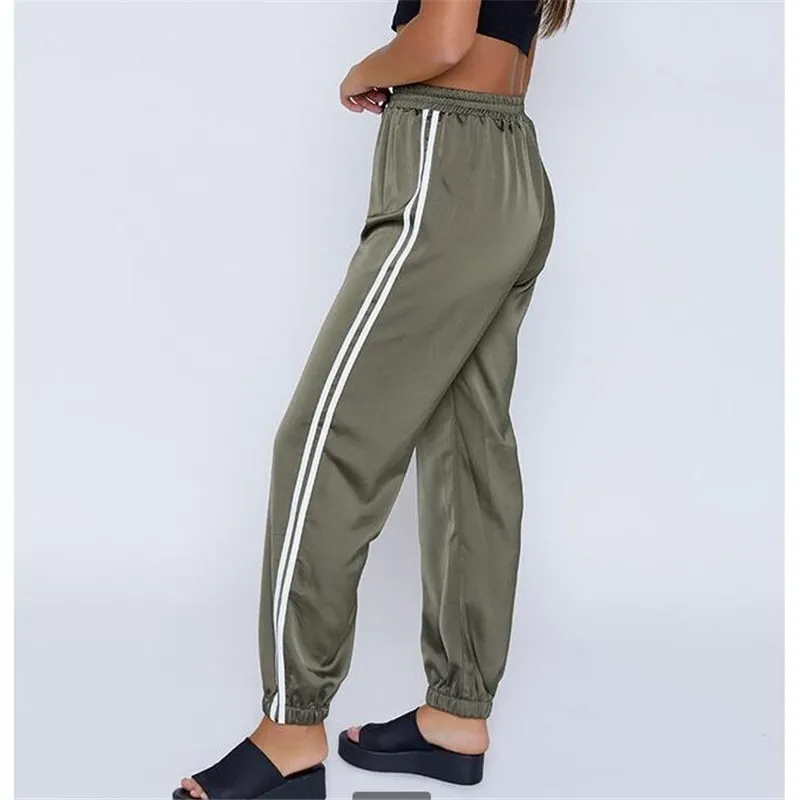

Summer Women Pants 2019 New Satin Side Stripe Casual Pants Loose Hrajuku Sweatpants Fashion Leisure Basic Long Women Joggers
