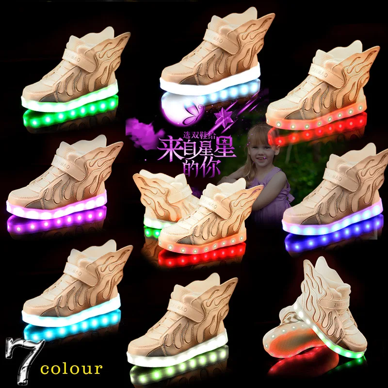 Обувь для мальчиков Обувь для девочек зарядки светодиодный свет Обувь Светящиеся Крылья спортивная обувь Демисезонный световой Спортивная обувь 11 Стиль уличная спортивная обувь
