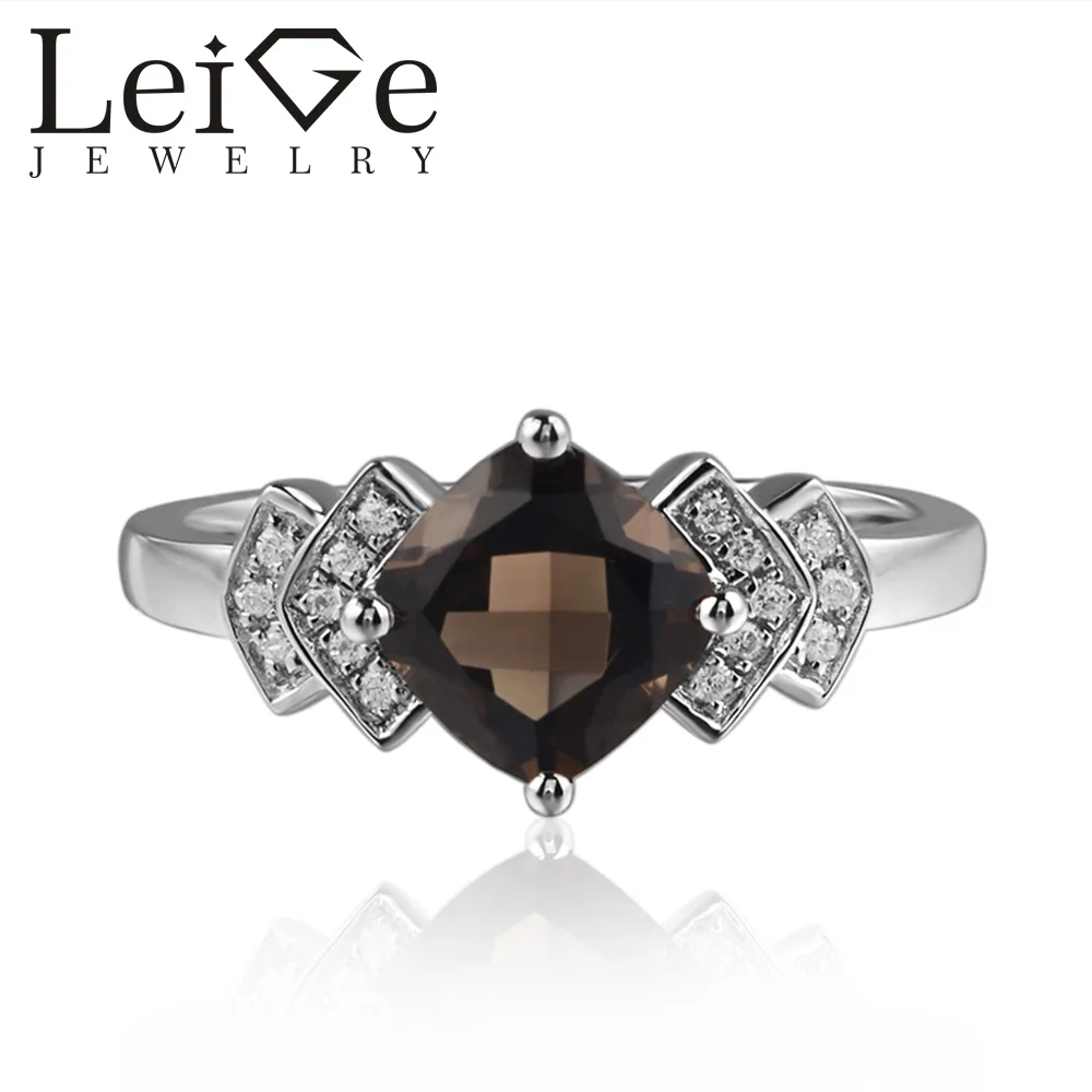Украшения leige дымчатые кварцевые кольца Подушка коричневый драгоценный камень кольца на годовщину для женщины 925 серебро Индивидуальные Украшения leige дымчатые кварцевые кольца Подушка коричневый драгоценный камень кольца на годовщину для женщины 925 серебро Индивидуальные
