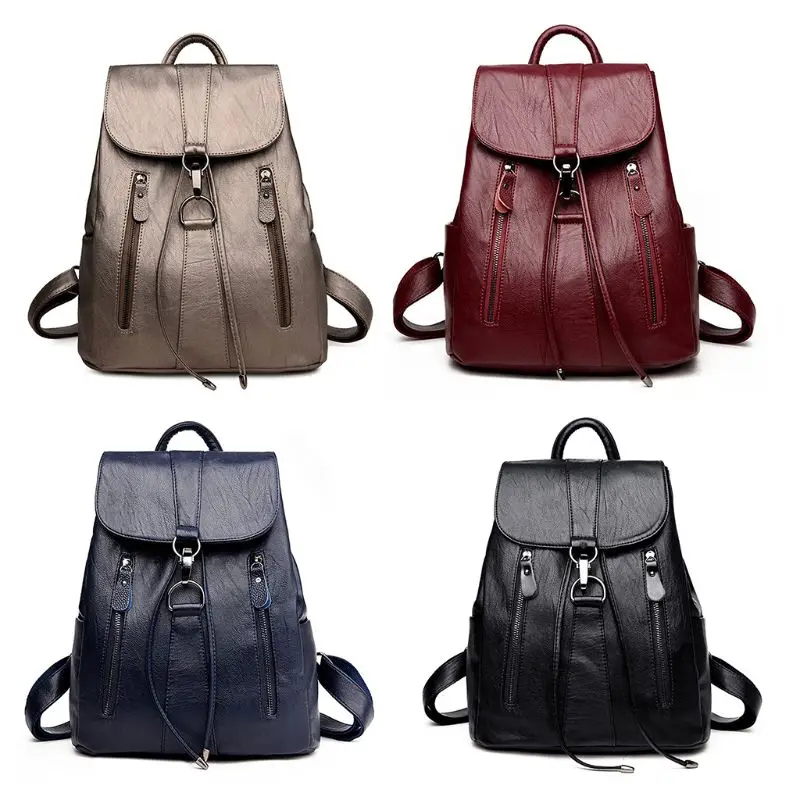 

High Quality PU Leather Backpack New Fashion Female Rucksack Bookbags String Bags Large Capacity School Bag Daypack