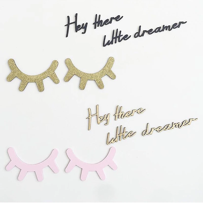 

3D Eyelash Nordic Style Cute Wood Wall Decor Eye lash Wall Stick Children Kids Baby Room selfadhesive Background Home Decoration