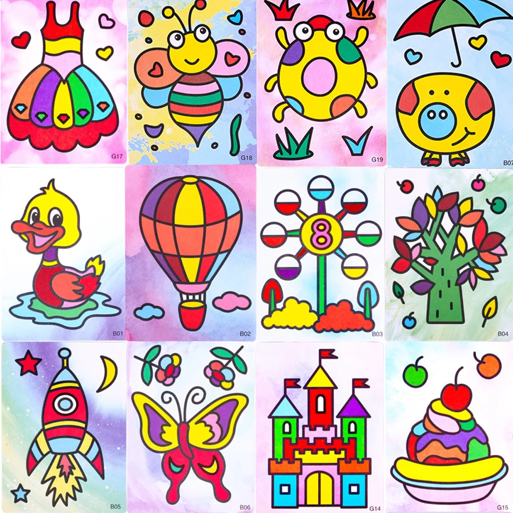 Billige 24 teile satz Kinder Handgemachte Handwerk Sand Malerei Spielzeug Kunst Malerei Sand Papier Zeichnung Spielzeug für Kinder Lernen Bildungs