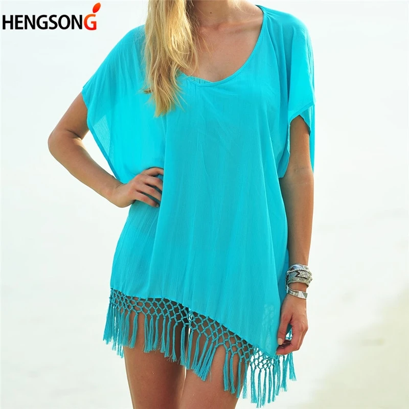 Women Chiffon Tassel Cover Up Beachwear Female Swimsuit Cover Up 2018 Summer Women Beach Cover