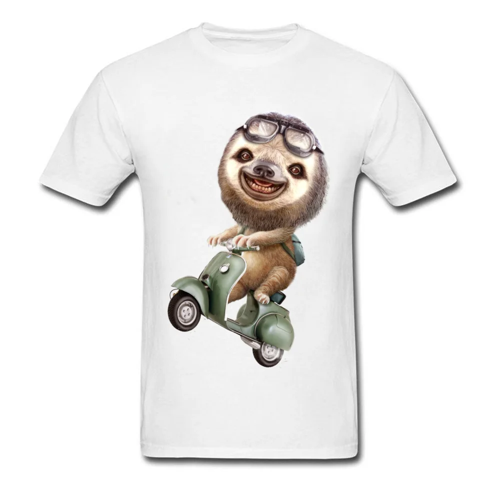 RUNAWAY SLOTH T-shirts Cool Short Sleeve Fashionable Round Neck Cotton Fabric Tops Shirt Clothing Shirt for Men Fall RUNAWAY SLOTH white