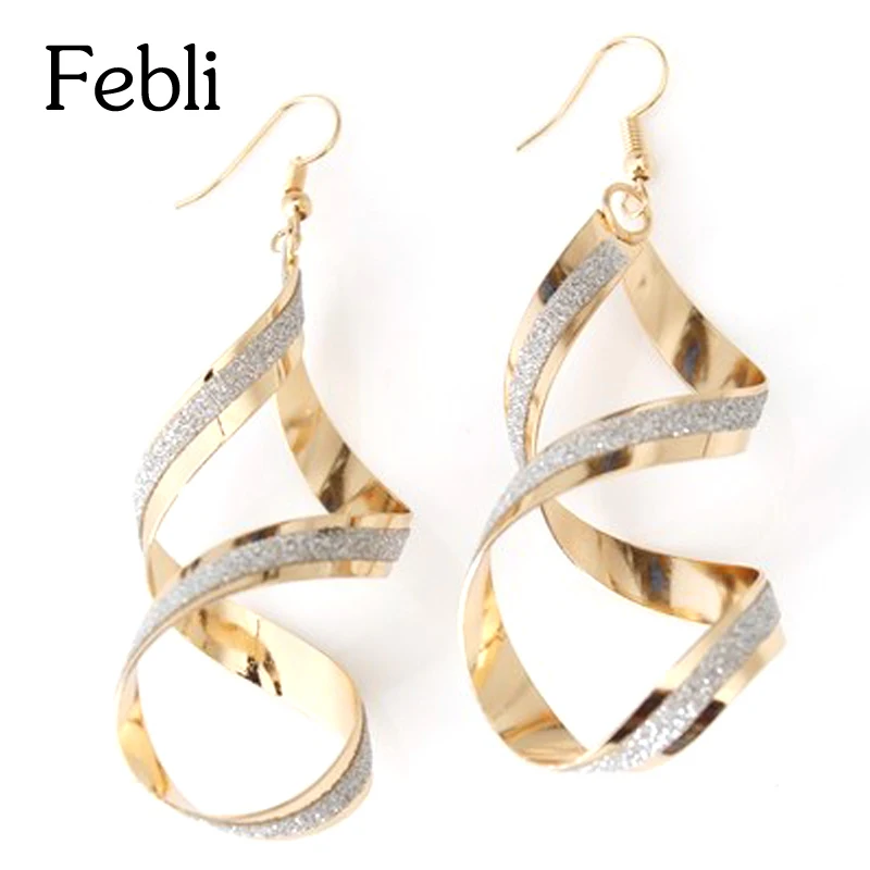 Febli Hot Sales Fashion Brand Earrings Gold Color Silver Punk Simple Generous Alloy Spiral Drop | Украшения и аксессуары
