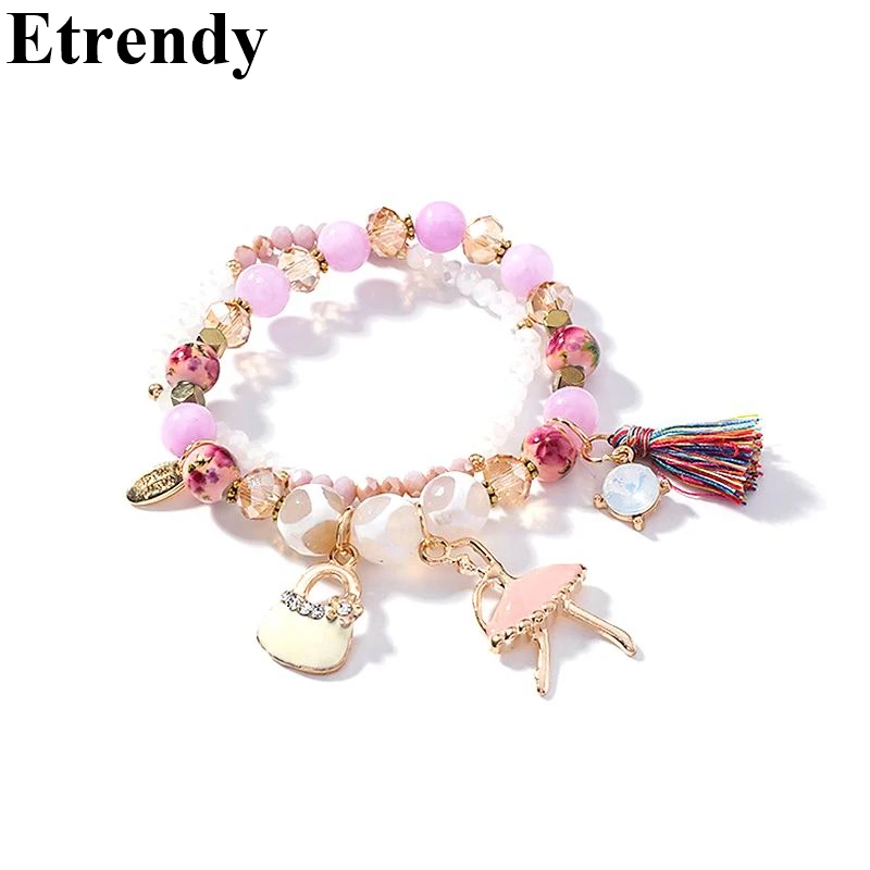 

Bohemian Crystal Beads Bracelet Sweet Dancing Girl Bracelets For Women Double Layers New Fashion Jewelry Spring Summer