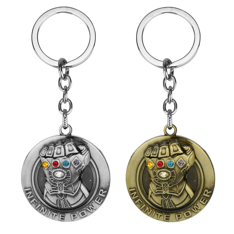 

MQCHUN Hot Marvel Avengers Infinity War Thanos Fist Gauntlet Keychain for Men Round Shape Key Chain Keyring Movie Souvenir Gift